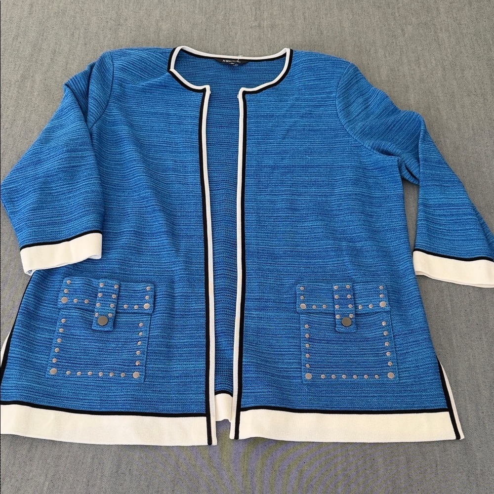 Misook Open Front cardigan/Knit Jacket WomenTextured Stud Detail Career Chic F-1